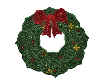 Christmas Wreath 3.8" Iron On Brilliant NO MESS glitter PN38
