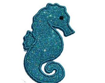 Sea Horse Seahorse 3 inch Sparkle Glitter Patch - Iron or Sew on Vinyl - NO GLITTER MESS ! PN105