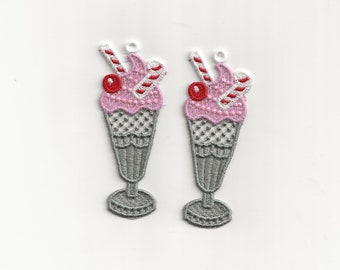 3" Ice Cream Shake set of 2, Lace Charm / Ornament, Custom Color!