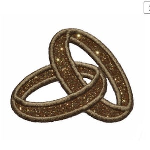 May include: Two gold glitter wedding bands intertwined, a symbol of love and commitment.