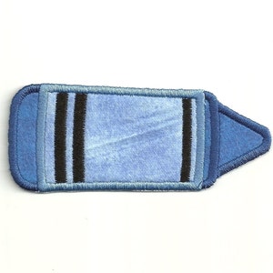 May include: A blue felt crayon patch with two black stripes.