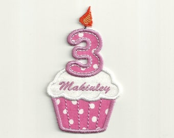 BABY SIZE! Name on a Birthday Number Cupcake Patch Custom Made! AP116