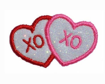 Love Hearts XOXO Valentines Day 2.5 inch Miniature glitter sparkle iron on Patch! PN29