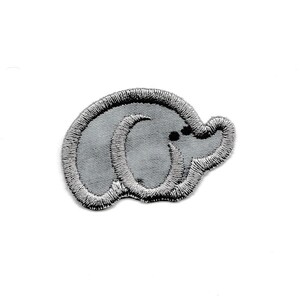 May include: A grey felt iron-on patch of an elephant with a simple design.