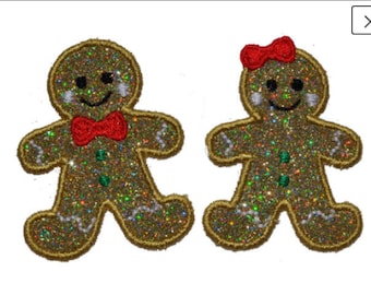 Christmas Gingerbread Boy Man and Girl  Lady Mini 2 inch Iron On Brilliant NO MESS glitter PN30