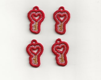 1" Heart Key Charms, set of 4!