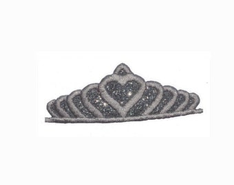 Tiara Silver Glitter King Queen Princess 3 inch Iron On Vinyl Fabric NO MESS glitter PN52