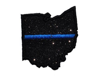 Thin Blue Line, All 50 states 2-1/2 " Iron On Brilliant NO MESS glitter