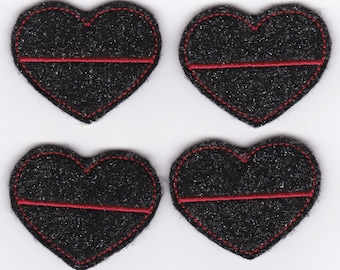2.5" Thin Red Line Heart Felties, Set of 4!