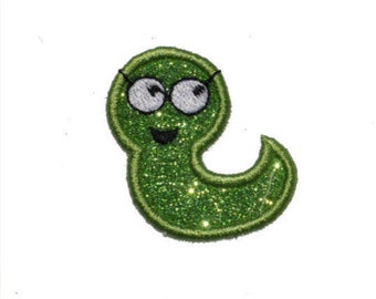 Worm Cute Tiny Teacher Garden Iron On Brilliant NO MESS glitter PN51