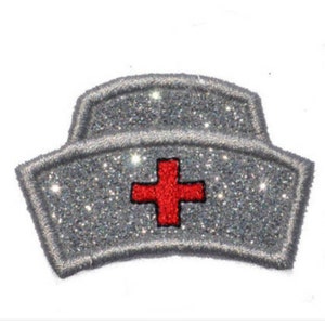 Nurse Nurses Hat Hero Love 1.5 or 2 inch &quot; Iron On Brilliant NO MESS tiny small mini embroidery glitter patch PN3