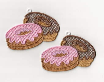 3" Donuts set of 2, Lace Charm / Ornament, Custom Color!