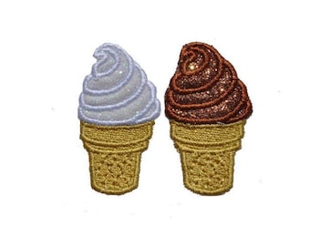 Ice Cream Cone Soft Serve Chocolate or Vanilla Iron On Brilliant NO MESS glitter PN56