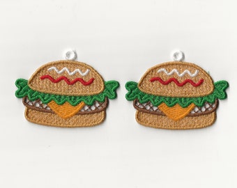 3" Hamburger set of 2, Lace Charm / Ornament, Custom Color!