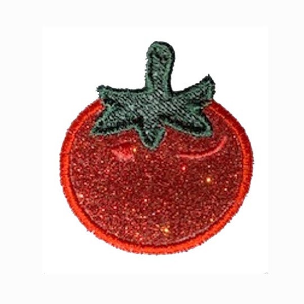 Tomato Small 2-1/2 inch Iron On Patch Vegetable Vinyl No GLitter Mess PN79