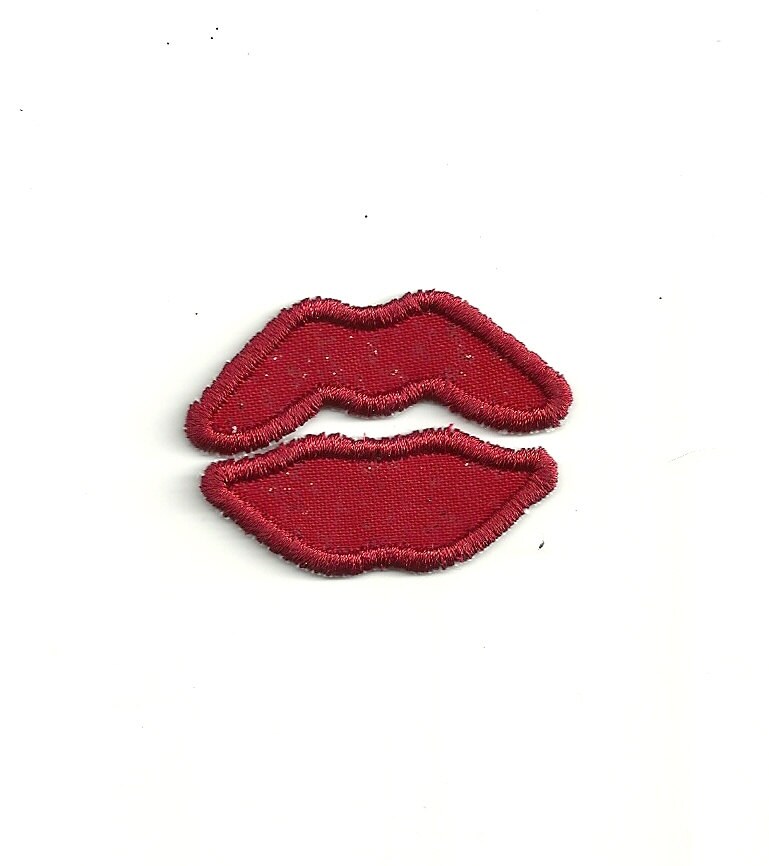 Application Iron-on Patch Embroidered Black Red Lipstick Silver Glitter  Written Girly White 8x2 Cm