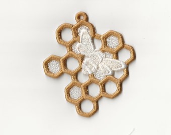 3" Honeycomb Bee Lace Ornament/Charm!