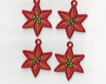 2" Poinsettia Lace Charms, set of 4!