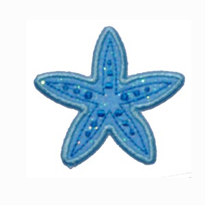 May include: A light blue sparkly starfish with a five-pointed star shape.