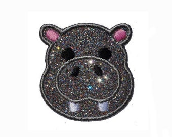Hippo Hippopotamus Miniature Tiny 1.5 inches Iron On Vinyl Glitter Patch PN60