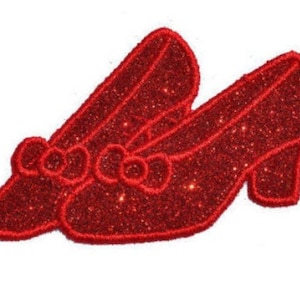 Ruby Red Shoes Slippers 2-1/2 &quot; or 5&quot; Iron On Brilliant NO MESS glitter PN1