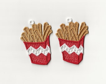 3" French Fry, set of 2, Lace Charm / Ornament, Custom Color!