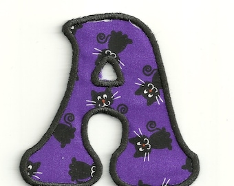 Tiny Halloween Black Cat Patch! 2" any Letter! Custom Made!