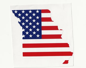 Missouri State with American Flag, Vinyl Decal! Multiple sizes custom made!