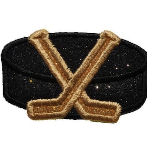 Hockey puck and Hockey sticks 3 inch glitter sparkle iron on Patch! PN46