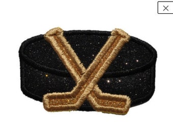 Hockey puck and Hockey sticks 3 inch glitter sparkle iron on Patch! PN46