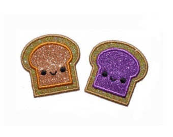 Peanut Butter and Jelly PB&J 1.9" each slice Glitter No Mess Iron On Brilliant NO MESS glitter PN49