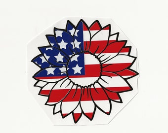Patriotic Sunflower with American Flag, Vinyl Decal! Multiple sizes custom made!
