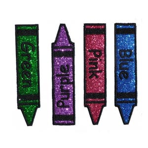 Glitter Crayon Crayola Preschool Pencil, Marker Iron On Patch, Colorful Embellishment (1x4.9 inch) PN106