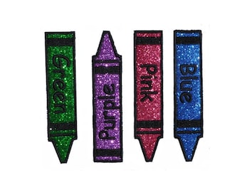 Glitter Crayon Crayola Preschool Pencil, Marker Iron On Patch, Colorful Embellishment (1x4.9 inch) PN106