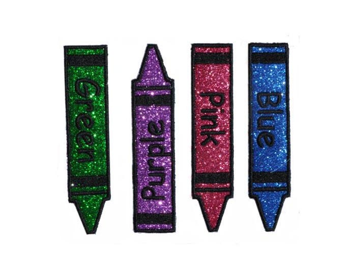 Featured listing image: Glitter Crayon Crayola Preschool Pencil, Marker Iron On Patch, Colorful Embellishment (1x4.9 inch) PN106