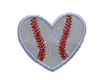 Baseball Heart 2 inch Iron On Brilliant NO MESS glitter PN89