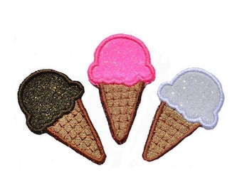 Ice Cream Cones Chocolate, Strawberry or Vanilla Iron On Brilliant NO MESS glitter PN31
