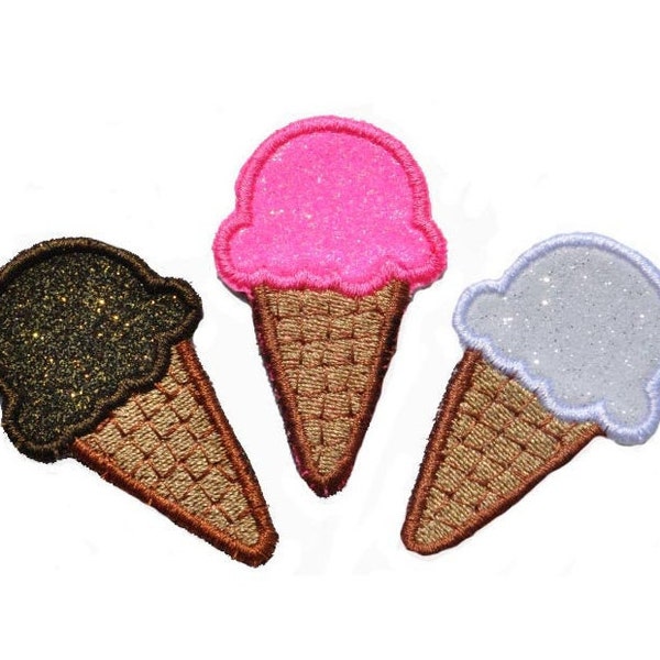 Ice Cream Cones Chocolate, Strawberry or Vanilla Iron On Brilliant NO MESS glitter PN31