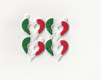 1.5” Italian Flag Heart Lace Charms, Set of 4!