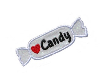 Candy, I Love Candy 2-1/2 " Iron On Glitter Patch Brilliant NO MESS glitter PN67