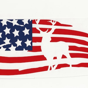 American Flag with Deer Cutout, Vinyl Decal! Multiple sizes custom made!
