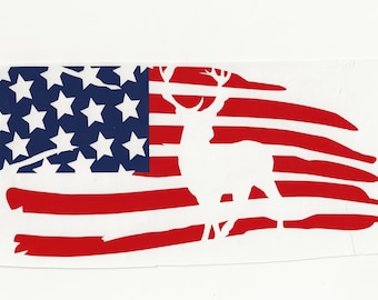 American Flag with Deer Cutout, Vinyl Decal! Multiple sizes custom made!