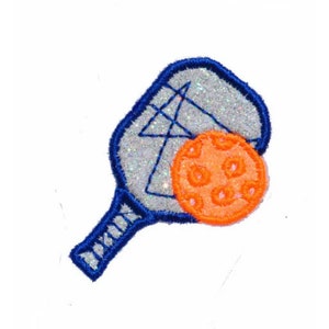 Pickleball Paddle and Ball Miniature 2.5 inch Sparkle Glitter Patch -  Iron or Sew on Vinyl - No GLITTER MESS ! PN71