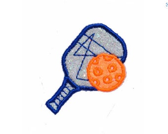 Pickleball Paddle and Ball Miniature 2.5 inch Sparkle Glitter Patch -  Iron or Sew on Vinyl - No GLITTER MESS ! PN71