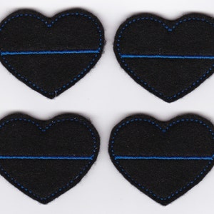 2.5&quot; Thin Blue Line Heart Felties, Set of 4!