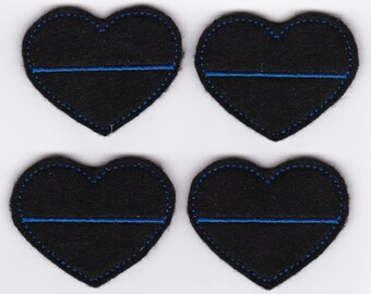 2.5" Thin Blue Line Heart Felties, Set of 4!