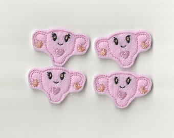 Kawaii Uterus Felties! Custom Color, Set of 4!