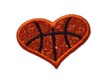Basketball Heart 2" Tiny Small Jump Shot Basket Hoop Iron On Brilliant NO MESS glitter PN77