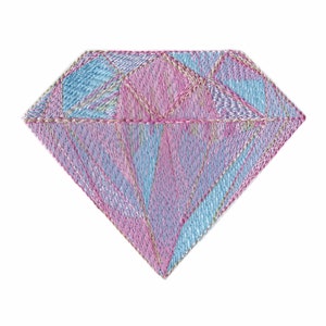 May include: A pink and blue diamond-shaped design with a textured, embroidered look.