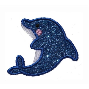 Dolphin Sparkle Glitter Patch -  Iron or Sew on Vinyl - NO GLITTER MESS ! PN75
